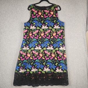 Tahari Arthur S. Levine Dress Womens 16 Black Embroidered Floral Lace Hem Sheath